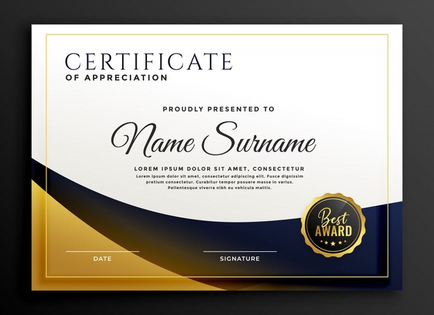 Certificate template award in golden style