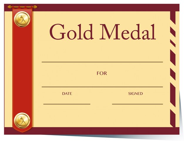 Certificate template for gold medal on paper