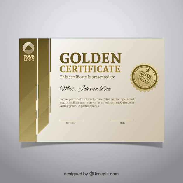 Шаблон сертификата в золотом цвете