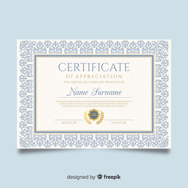 Бесплатное векторное изображение Шаблон сертификата в плоском дизайне