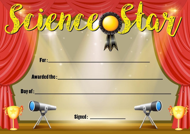 Modello di certificato per la stella della scienza