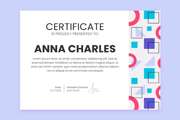 Free vector certificate template with geometrical shapes