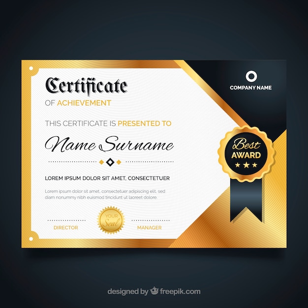 Free vector certificate template with golden color