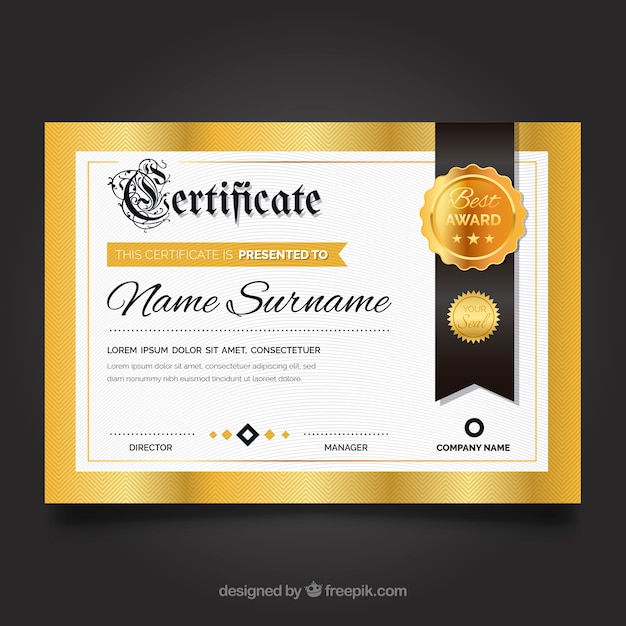 Certificate template with golden color