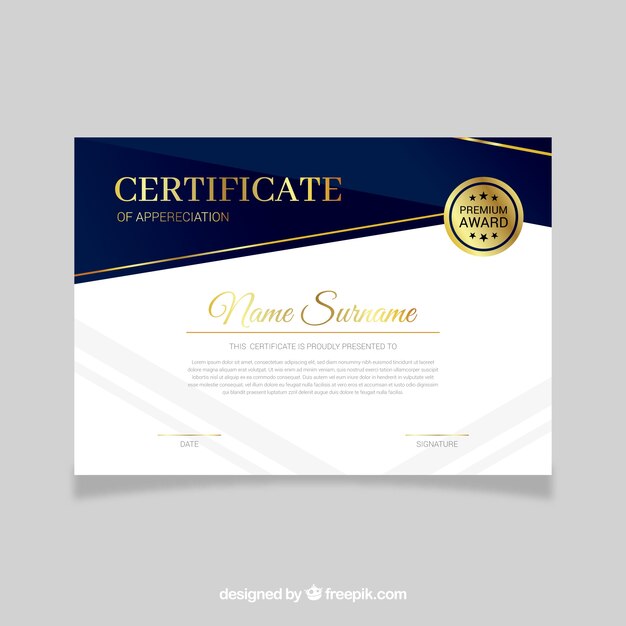 Certificate template with golden color