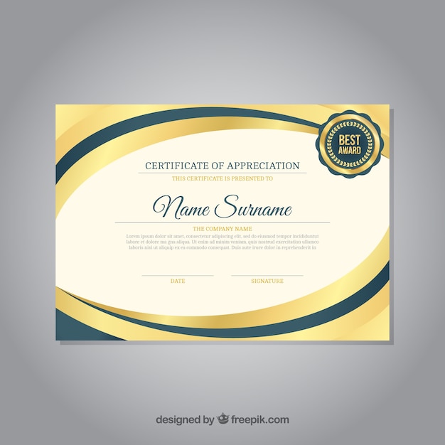 Шаблон сертификата с золотым цветом