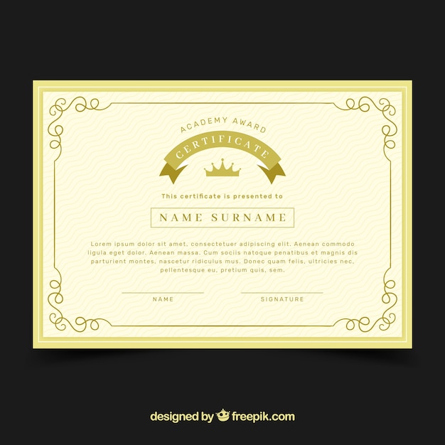 Free vector certificate template with golden color