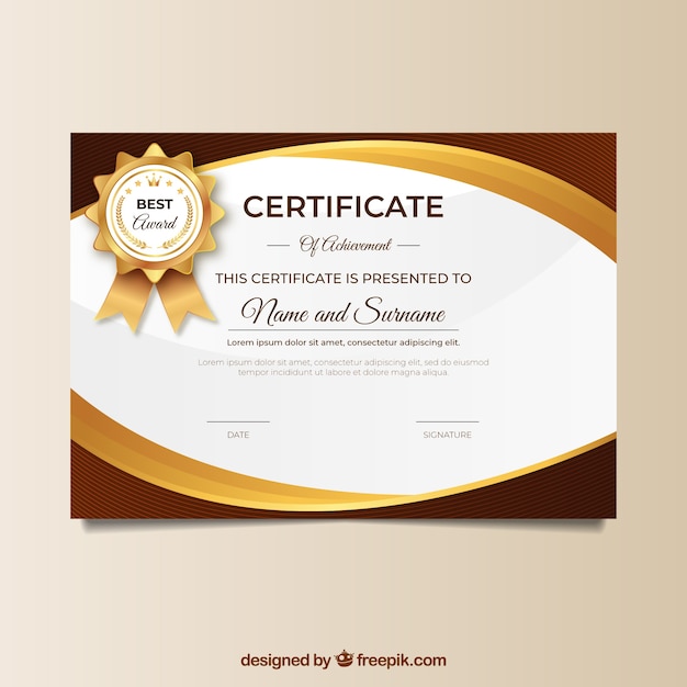 Шаблон сертификата с золотым цветом
