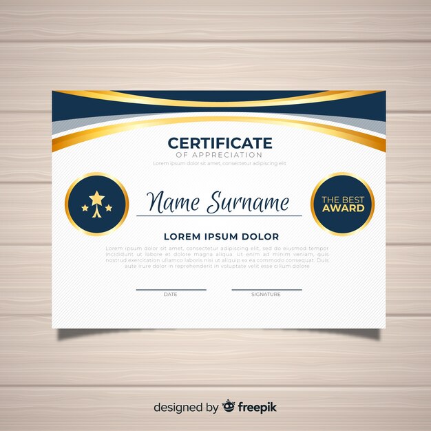 Certificate template with golden elements