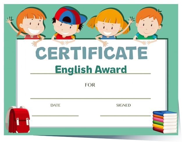 Vettore gratuito modello di certificato con bambini felici