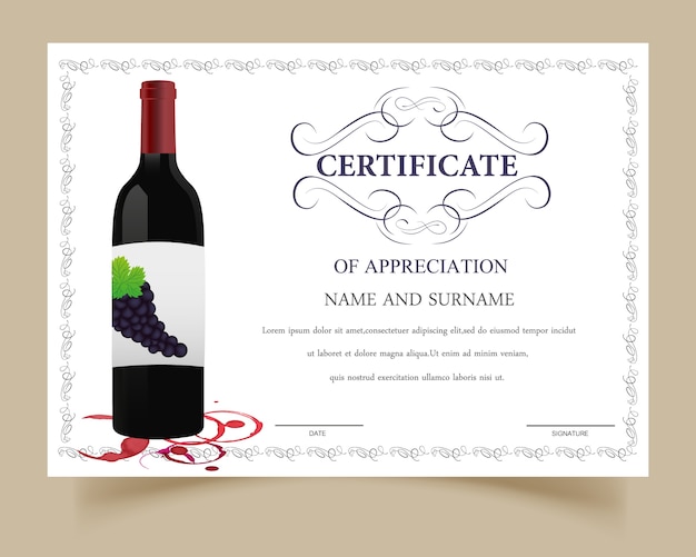 Modello certificato con disegno del vino