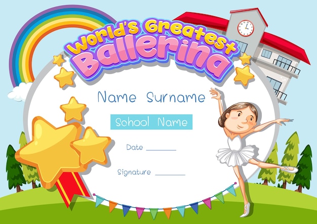 Certificate template for world's greatest ballerina