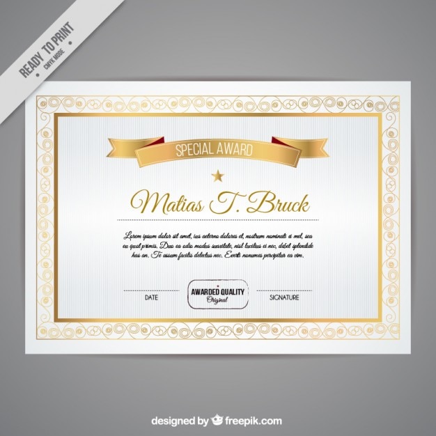 Free vector certificate with golden details