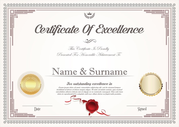 Сертификат с золотой печатью и красочной рамкой