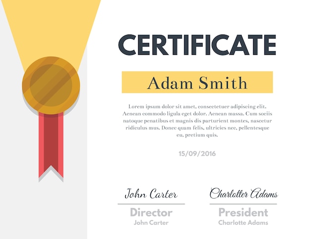 Free vector certificate with a medal