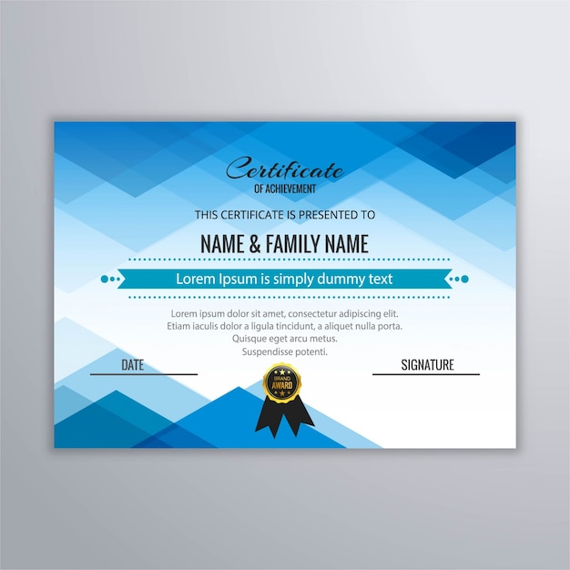 Free vector certified with blue triangles