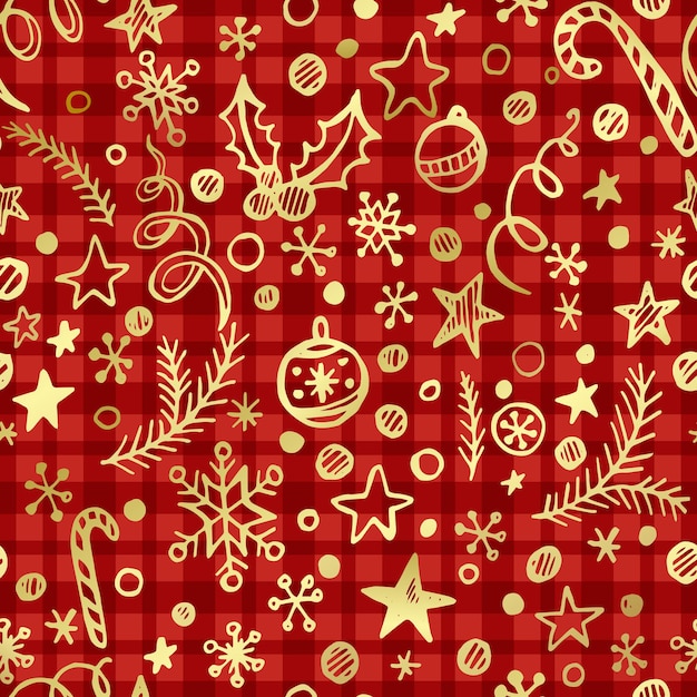 Free vector cgristmas checkered seamless pattern with golden decoration. vector illustration eps 10