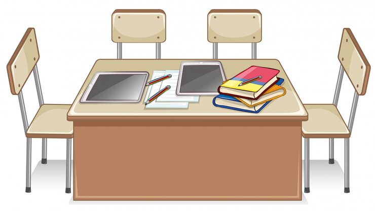 Free Vector chairs and table full of books