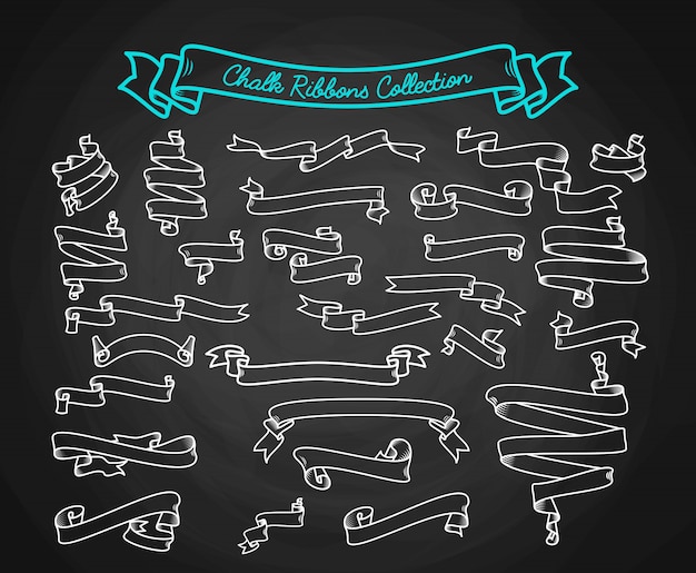 Free vector chalk ribbons collection hand draw on chalkboard