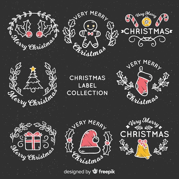 Free vector chalkboard christmas label collection