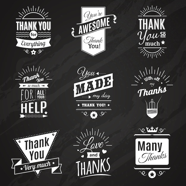 Chalkboard collection of nine vintage thank you signs making in different fashioned font style