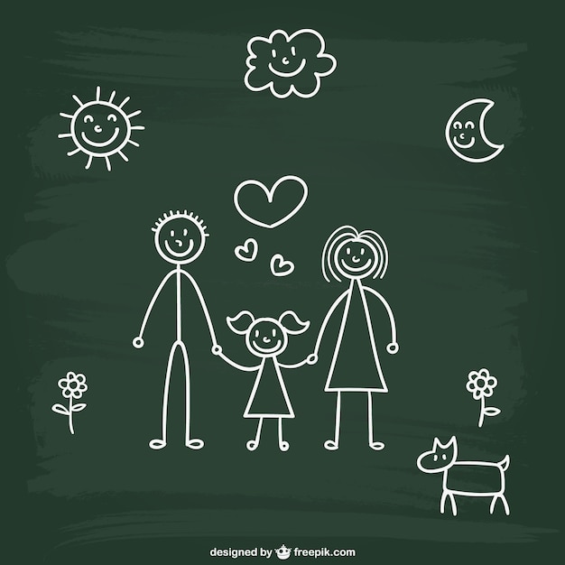 Free vector chalkboard family drawing