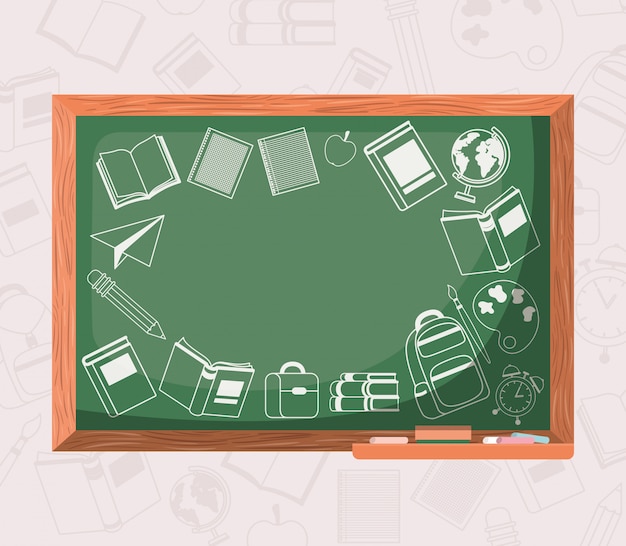 Free vector chalkboard and supplies back to school