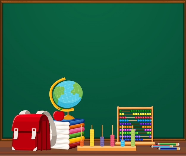 Free vector a chalkboard template with objects