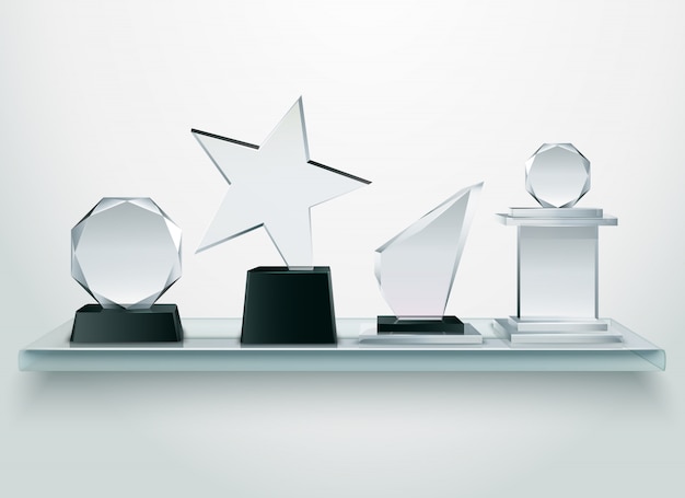 Бесплатное векторное изображение Коллекции стеклянных трофеев, призеры и призеры спортивных соревнований