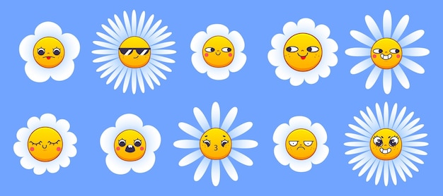 Free vector chamomile flower character cute face vector icon