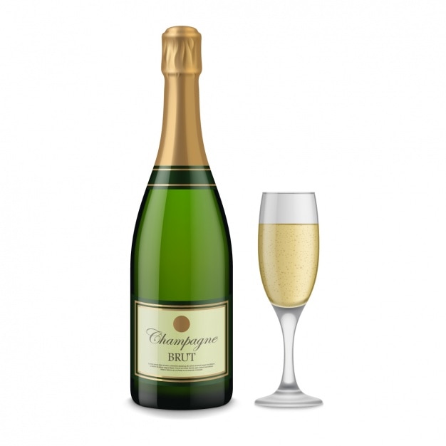 Бутылка шампанского и дизайн бокал для шампанского