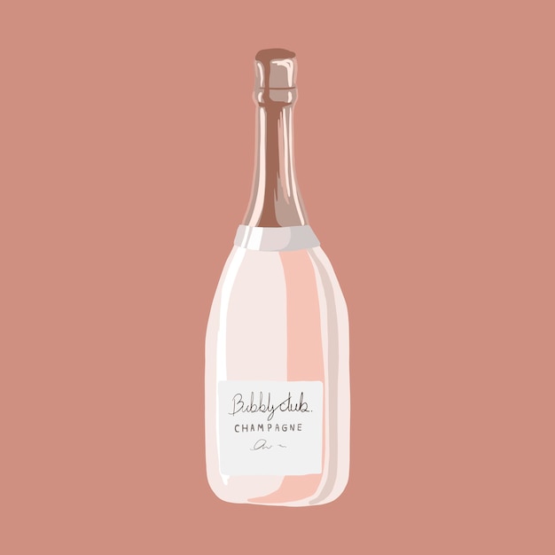 Free vector champagne bottle clipart, pink alcoholic drinks illustration vector
