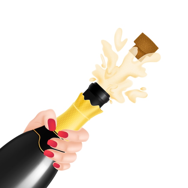 Illustrazione di esplosione di bottiglia di champagne