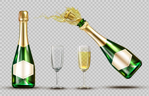 シャンパン爆発ボトルとワイングラスセット