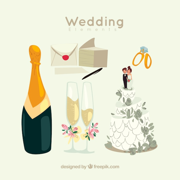 Free vector champagne with wedding elements