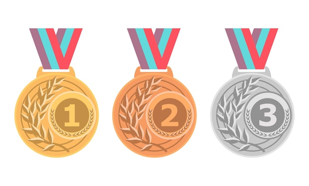 免费矢量图标设置金牌冠军金牌银牌和铜牌孤立在白色背景