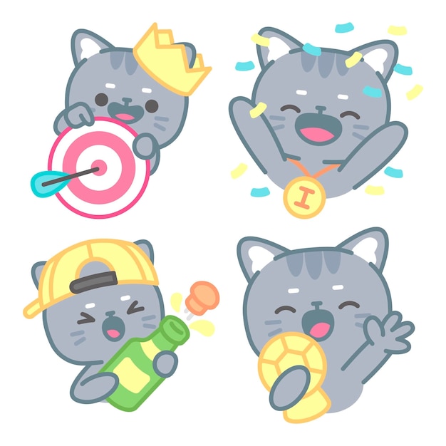 Free vector champion stickers collection with tomomi the cat