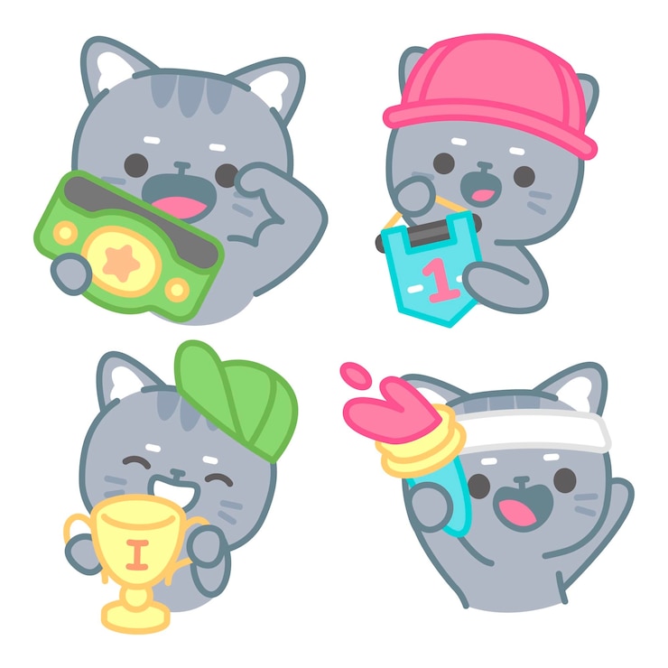 Free Vector champion stickers collection with tomomi the cat