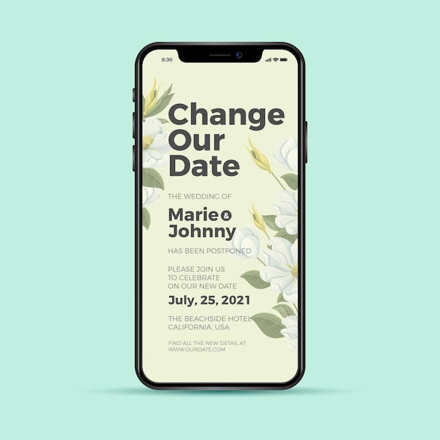 Change our date postponed wedding phone app
