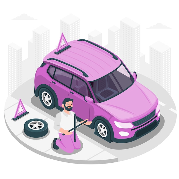 Free vector changing flat tire concept illustration
