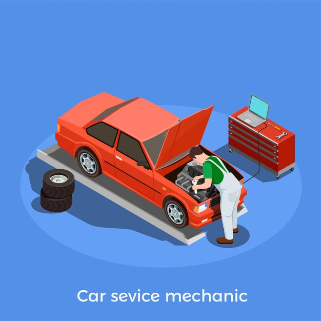 Character of automotive repairman motor vehicle mechanic illustration