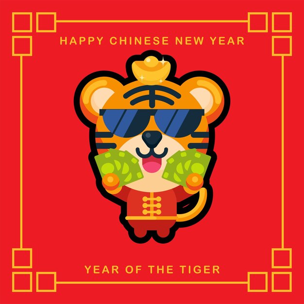 Character boss tiger mascot celebrating chinese new year