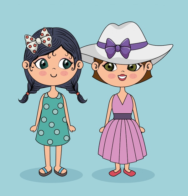 Free vector character cute girls posing