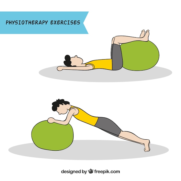 Free vector character doing physiotherapy exercises with a ball