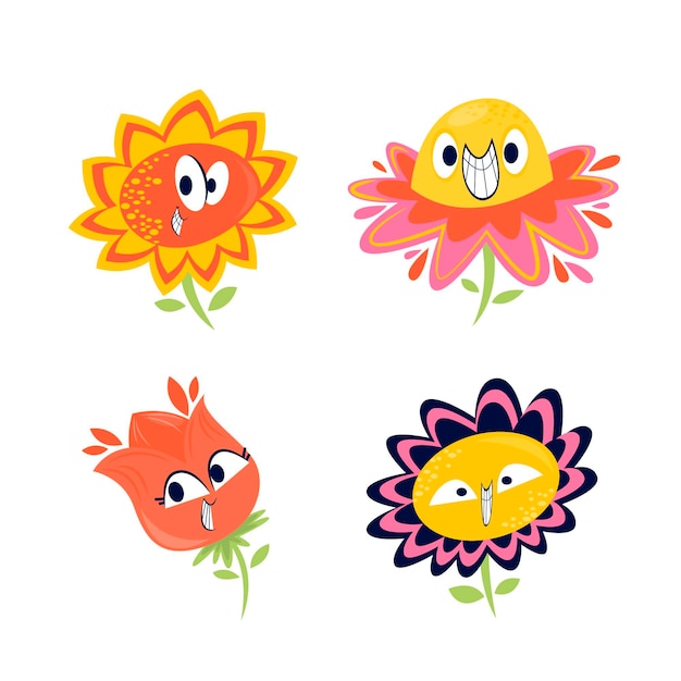 Free Vector character flowers collection