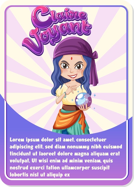 Free vector character game card template with word claire voyant