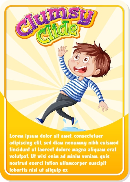 Шаблон игровой карты персонажа со словом Clumsy Clide
