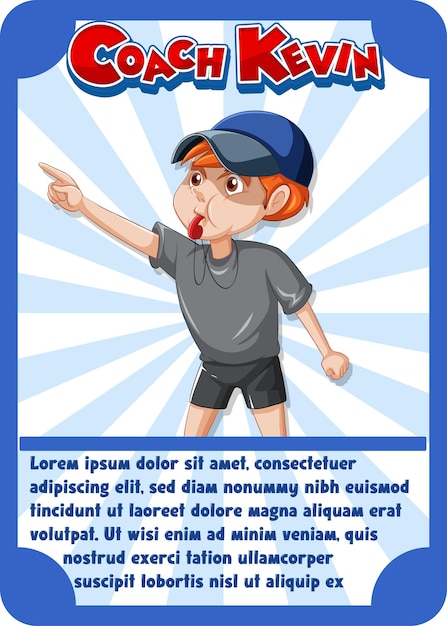 Character game card template with word coach kevin