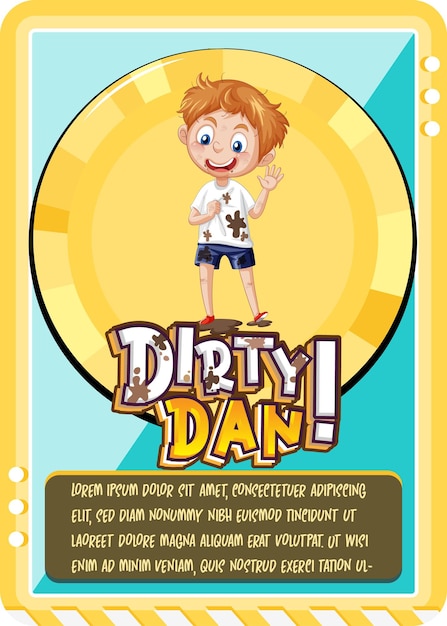 Character game card template with word dirty dan