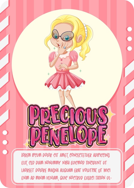 Character game card template with word precious penelope